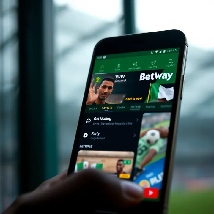 Mobile phone showcasing the Betway app interface with Nigerian currency and betting options