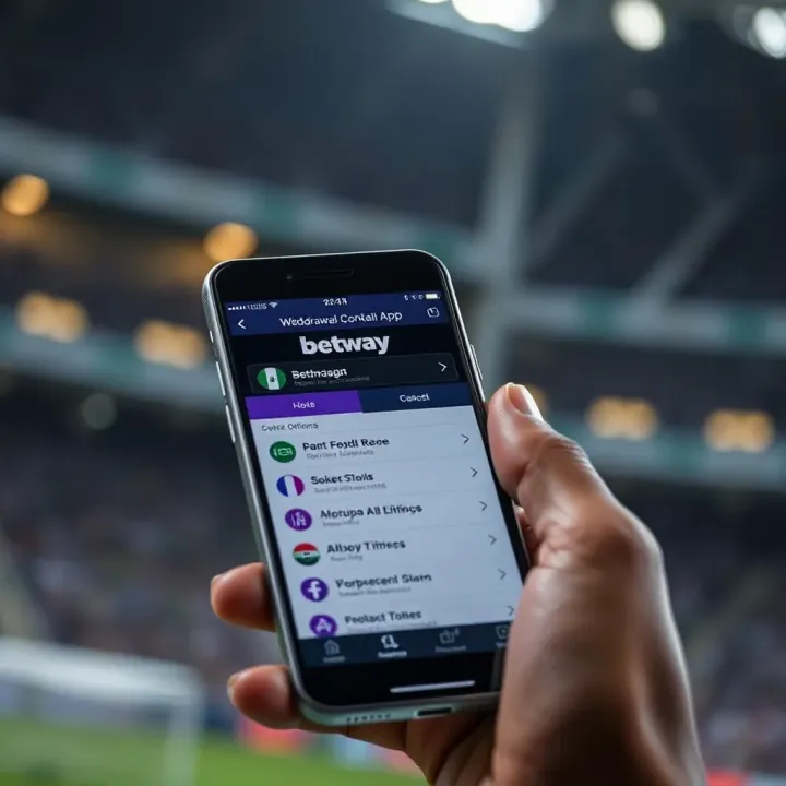 Mobile phone displaying Betway app withdrawal options with Nigerian currency symbol