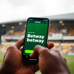 Mobile phone displaying Betway app with First Bank logo for secure payment