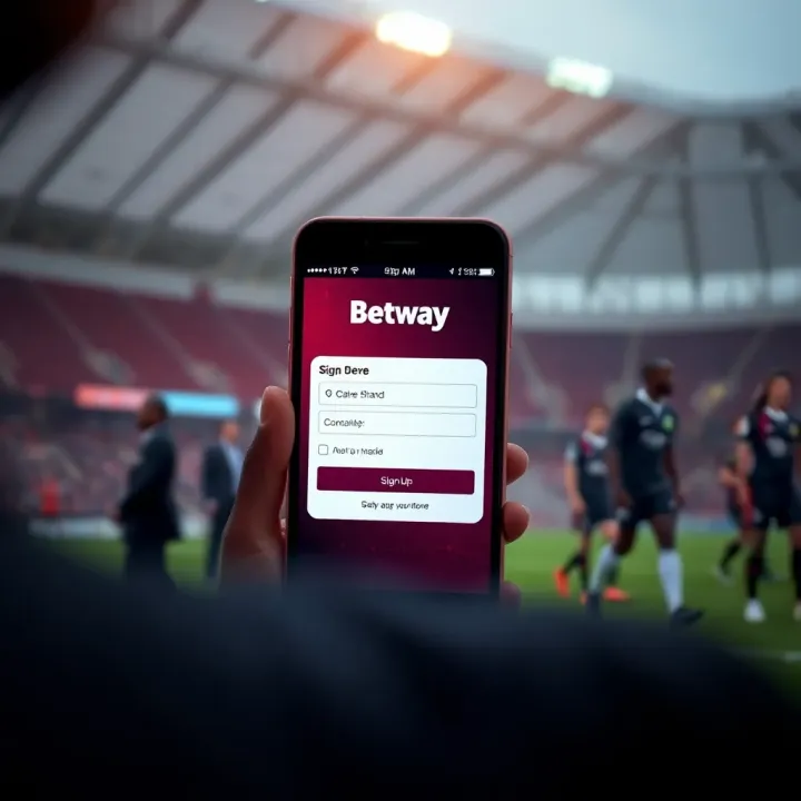 Smartphone displaying Betway mobile app sign-up screen
