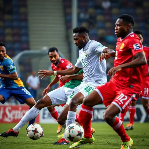 Dynamic football players competing intensely during a Nigerian Professional Football League match