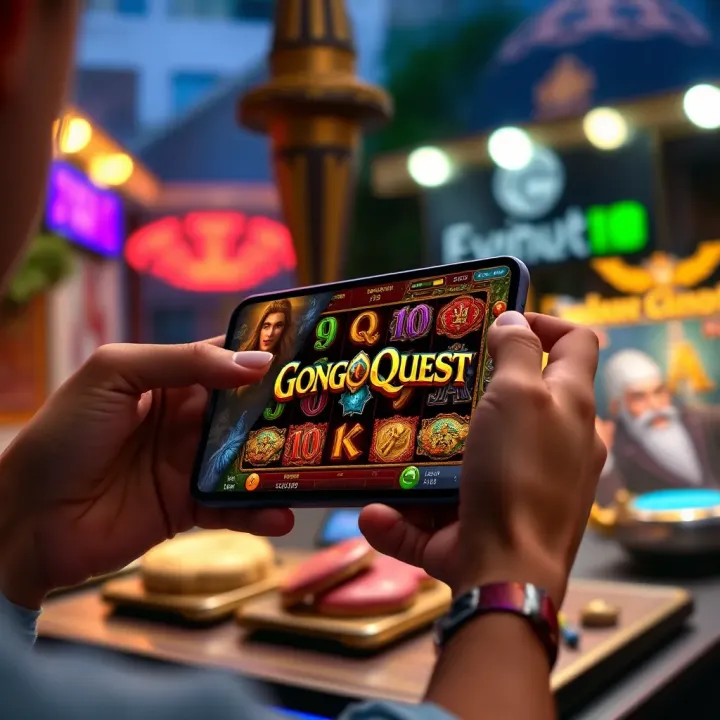 Mobile device displaying Gonzo Quest slot gameplay with bonus features active