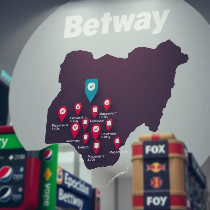 Map of Nigeria highlighting locations of mobile betting shops with mobile device icons