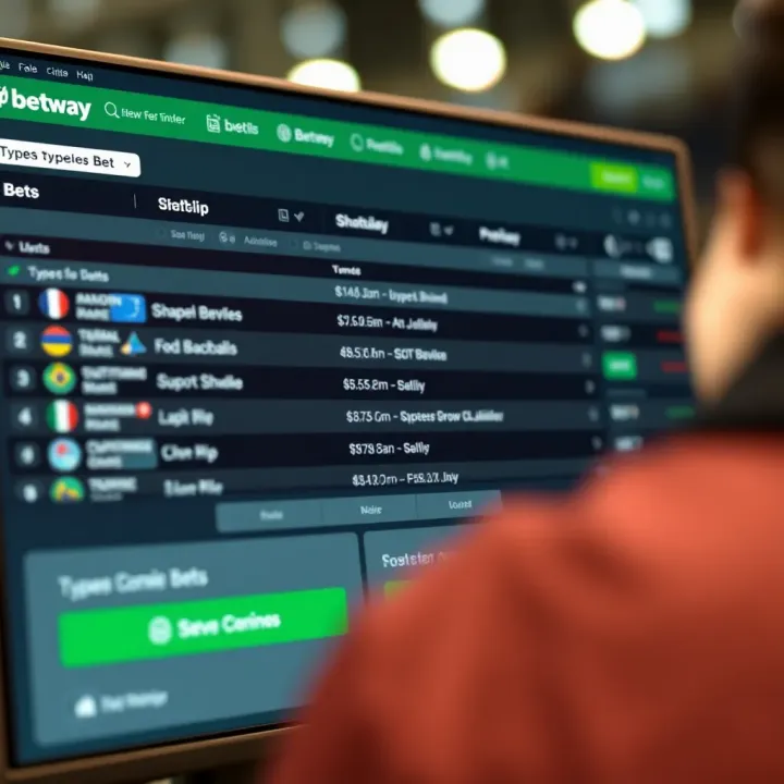 User interface showing different types of bets available on Betway betslip
